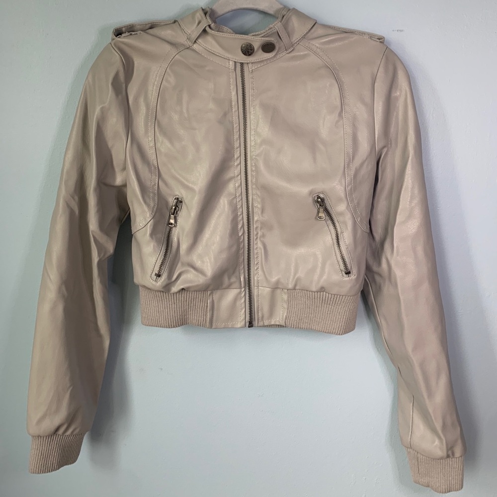 Cropped Taupe - Faux Leather Jacket